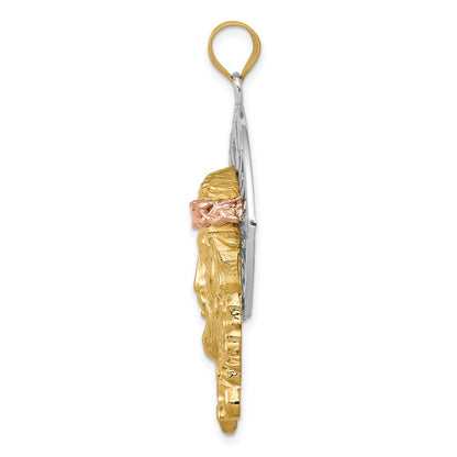 14K Tricolor Gold Diamant-geschliffener Christus-Anhänger