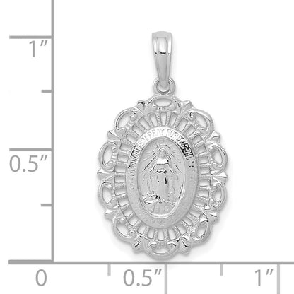 14K Weißgold Ovaler Miraculöser-Medaille-Anhänger