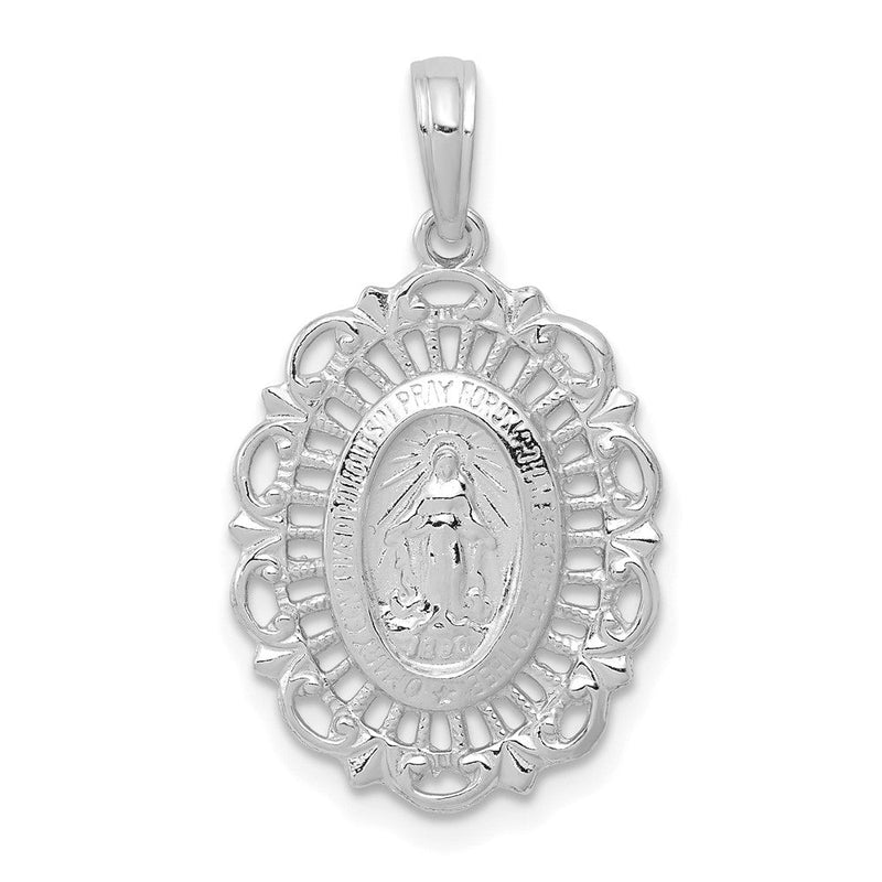 14K Weißgold Ovaler Miraculöser-Medaille-Anhänger