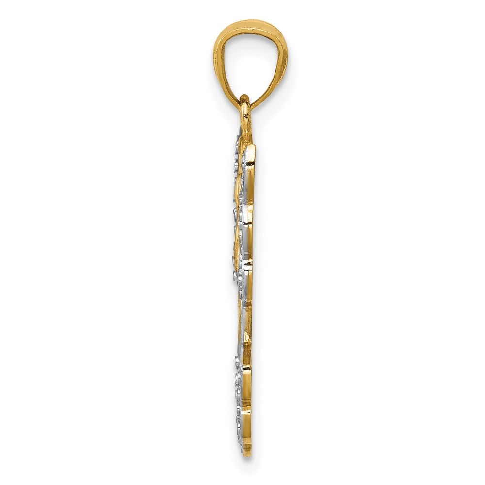 14K Gelb & Rhodium mit Rhodium Filigran Engel Anhänger