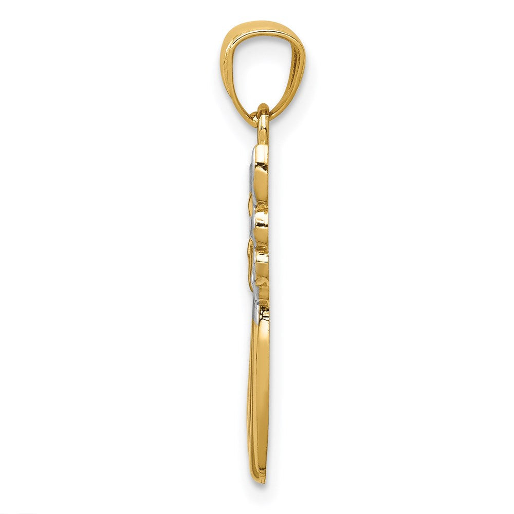 14K Gelb & Rhodium mit Rhodium Filigran Engel Anhänger