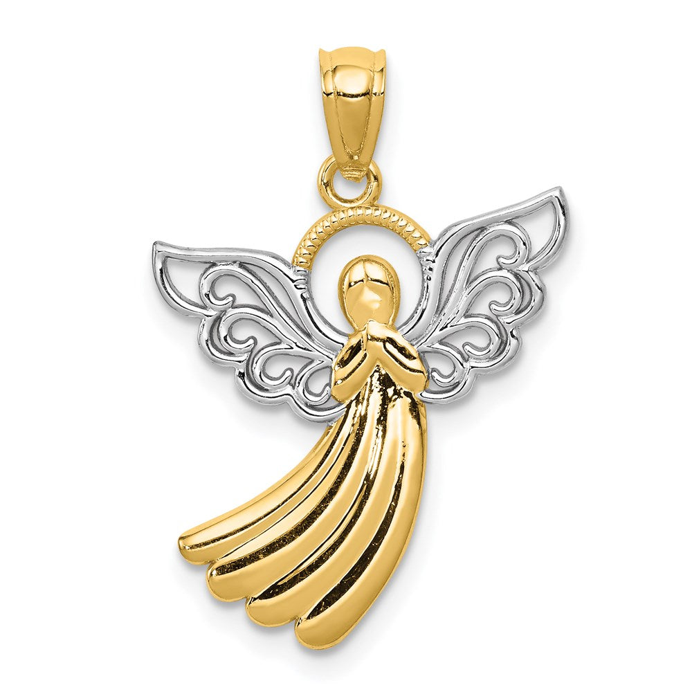 14K Gelb & Rhodium mit Rhodium Filigran Engel Anhänger