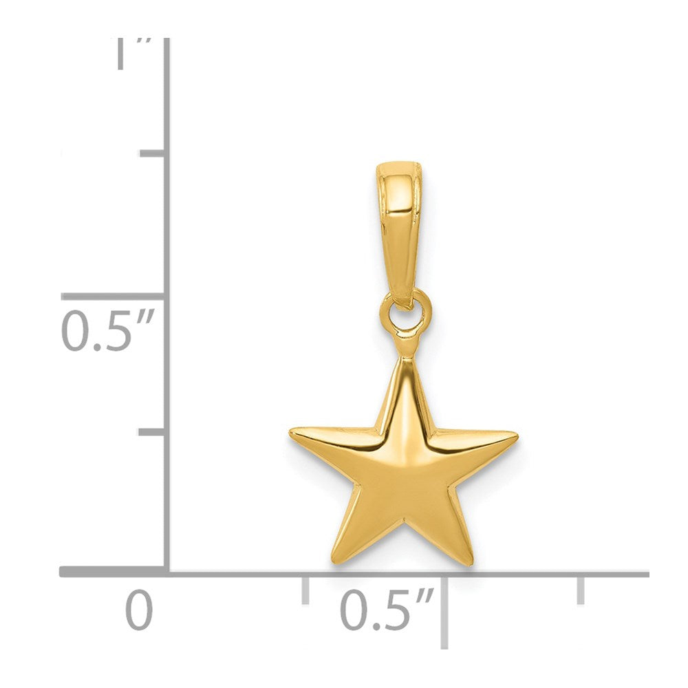 14K Gelbgold Klein Poliert 3-d Stern Charm