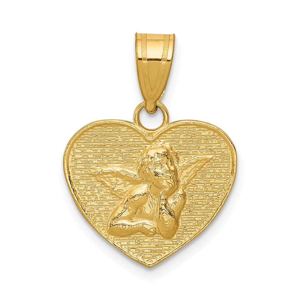 14K Gelbgold Polierter & Satinierter Engel-Charm