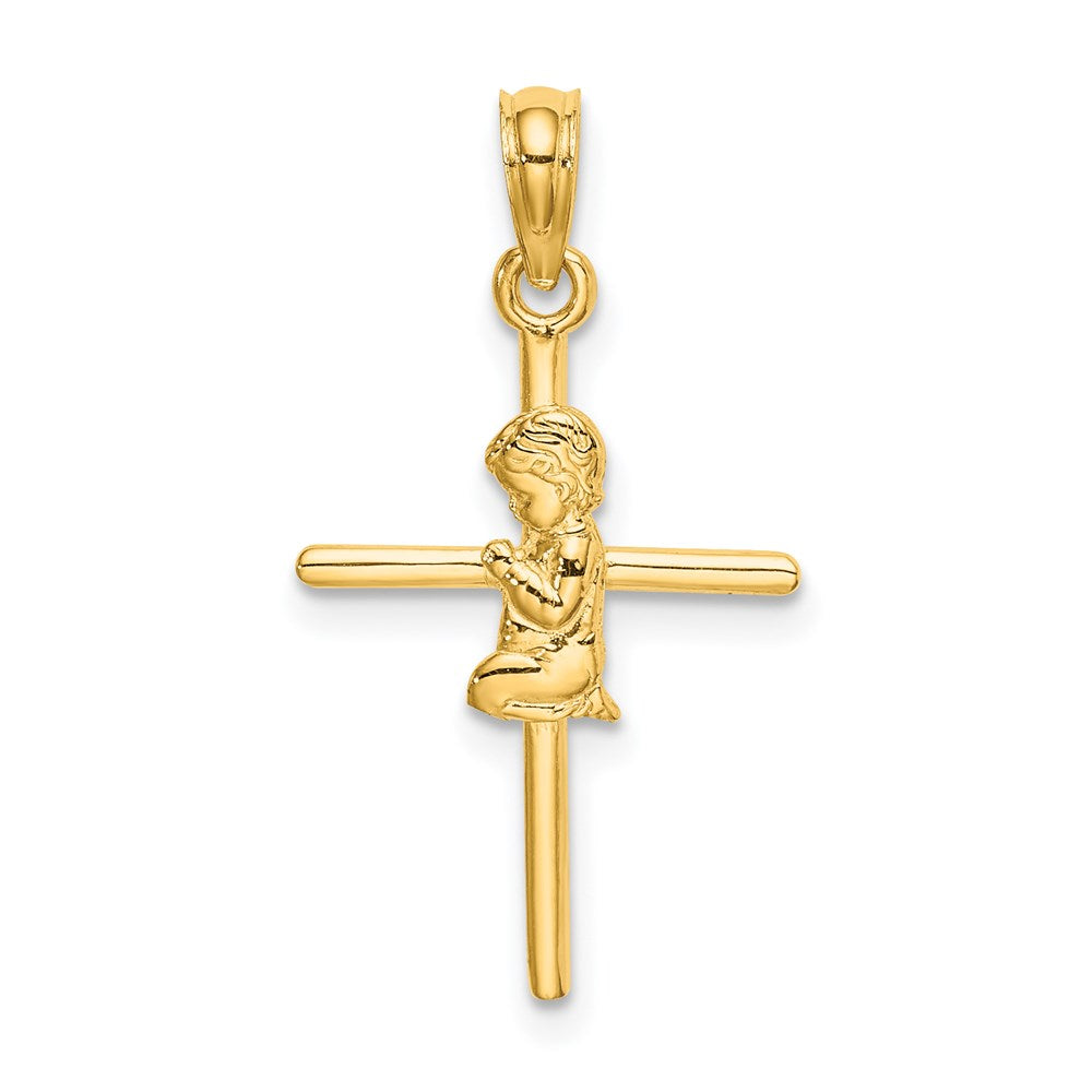 14K Gelbgold Betend Junge Kreuz Charm