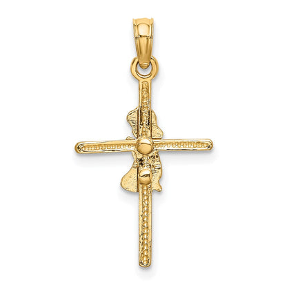 14K Gelbgold Betend Mädchen Kreuz Charm