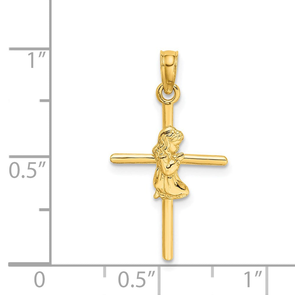 14K Gelbgold Betend Mädchen Kreuz Charm