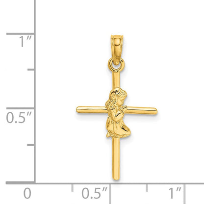 14K Gelbgold Betend Mädchen Kreuz Charm