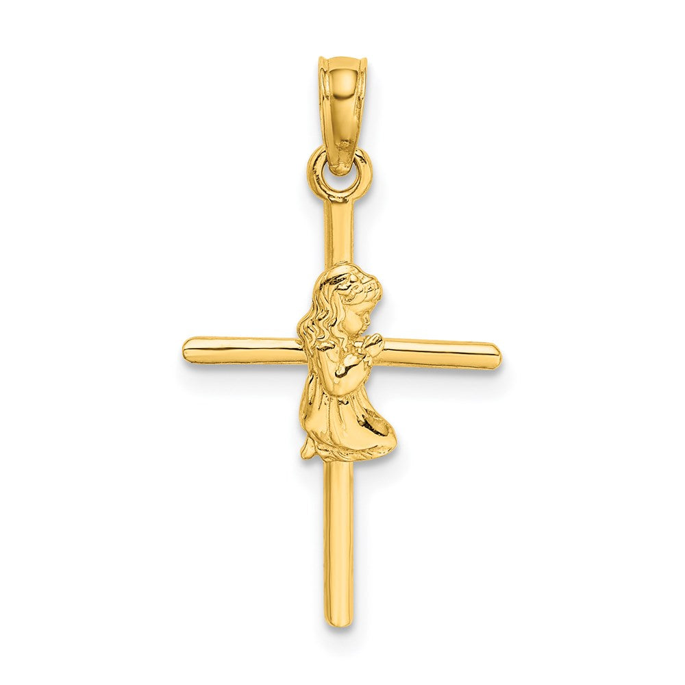 14K Gelbgold Betend Mädchen Kreuz Charm