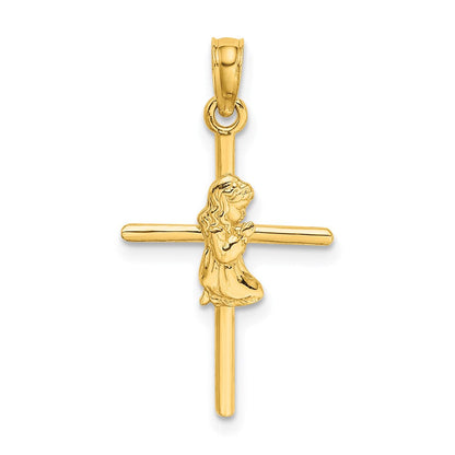 14K Gelbgold Betend Mädchen Kreuz Charm