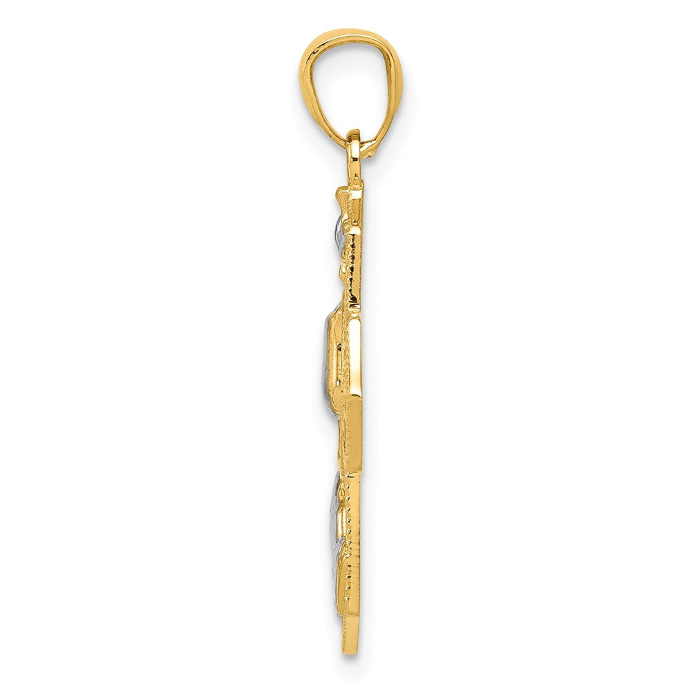 14K Gelb & Rhodium mit Rhodium Kreuz Anhänger