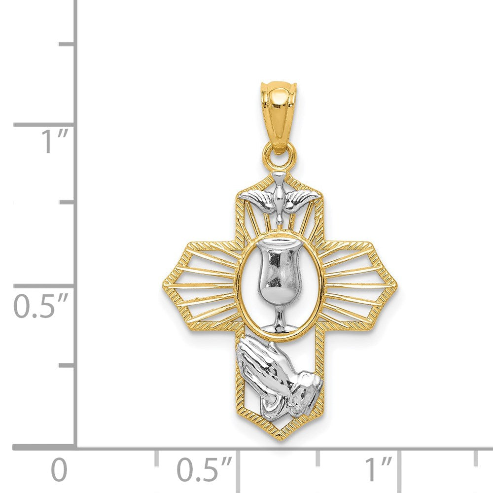 14K Gelb & Rhodium mit Rhodium Kreuz Anhänger