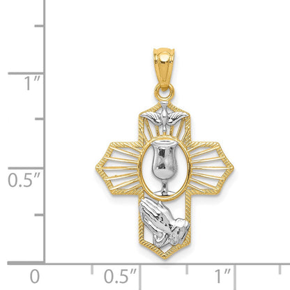 14K Gelb & Rhodium mit Rhodium Kreuz Anhänger
