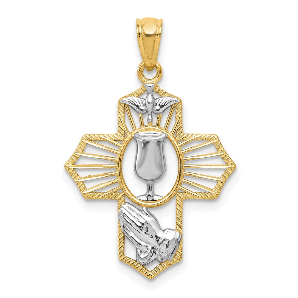 14K Gelb & Rhodium mit Rhodium Kreuz Anhänger