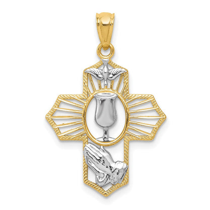14K Gelb & Rhodium mit Rhodium Kreuz Anhänger