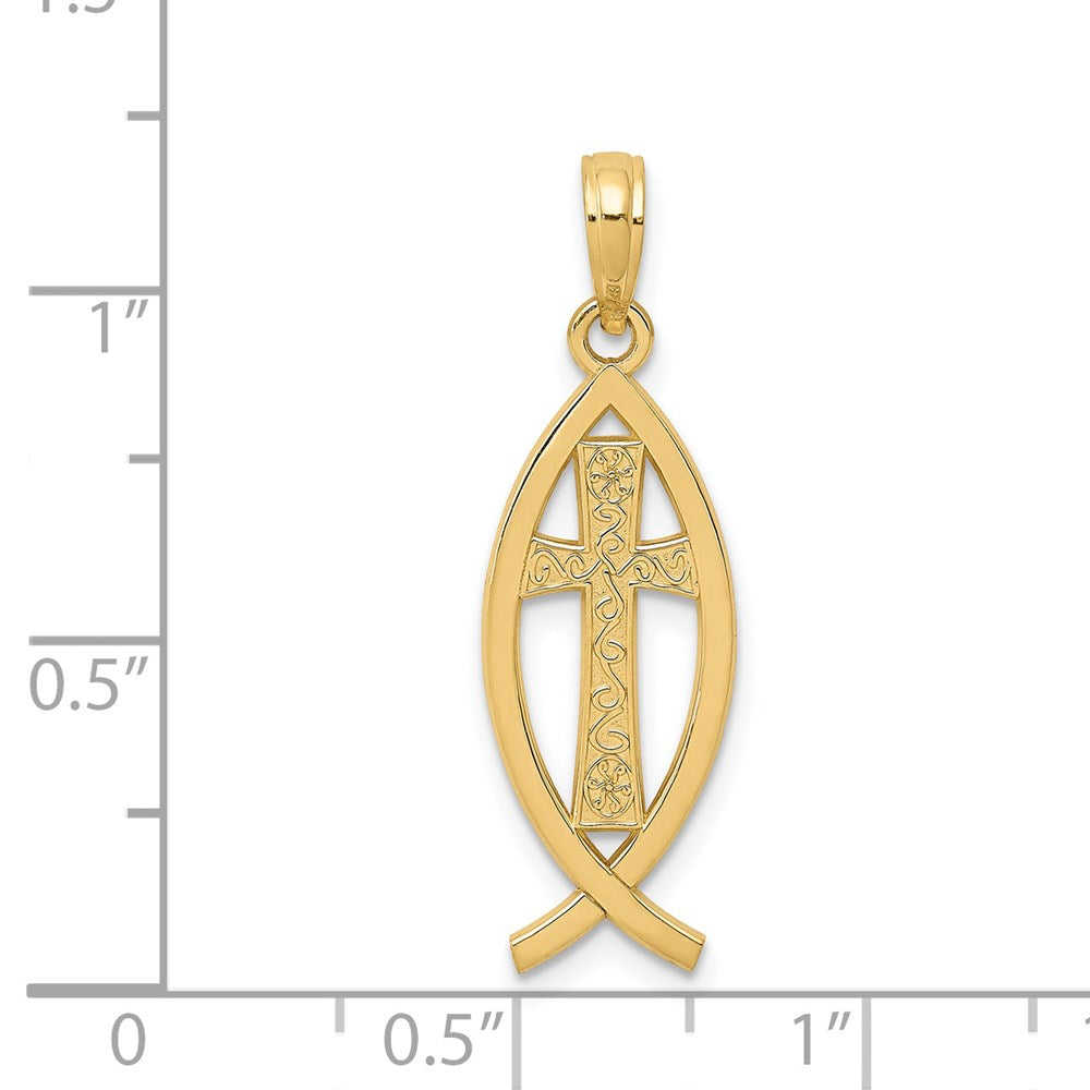 14K Gelbgold Ichthus Fisch Anhänger