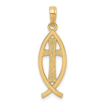 14K Gelbgold Ichthus Fisch Anhänger