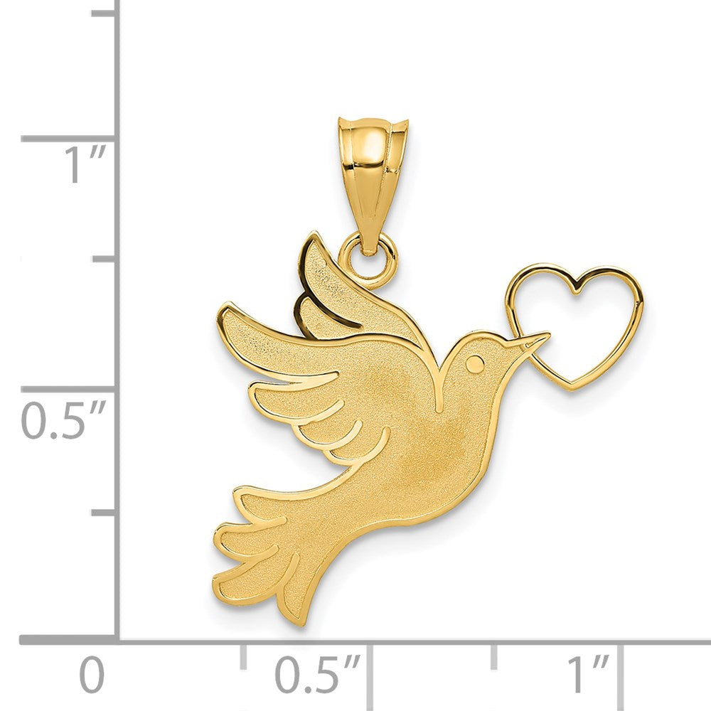 14K Gelbgold Taube mit Herz Anhänger