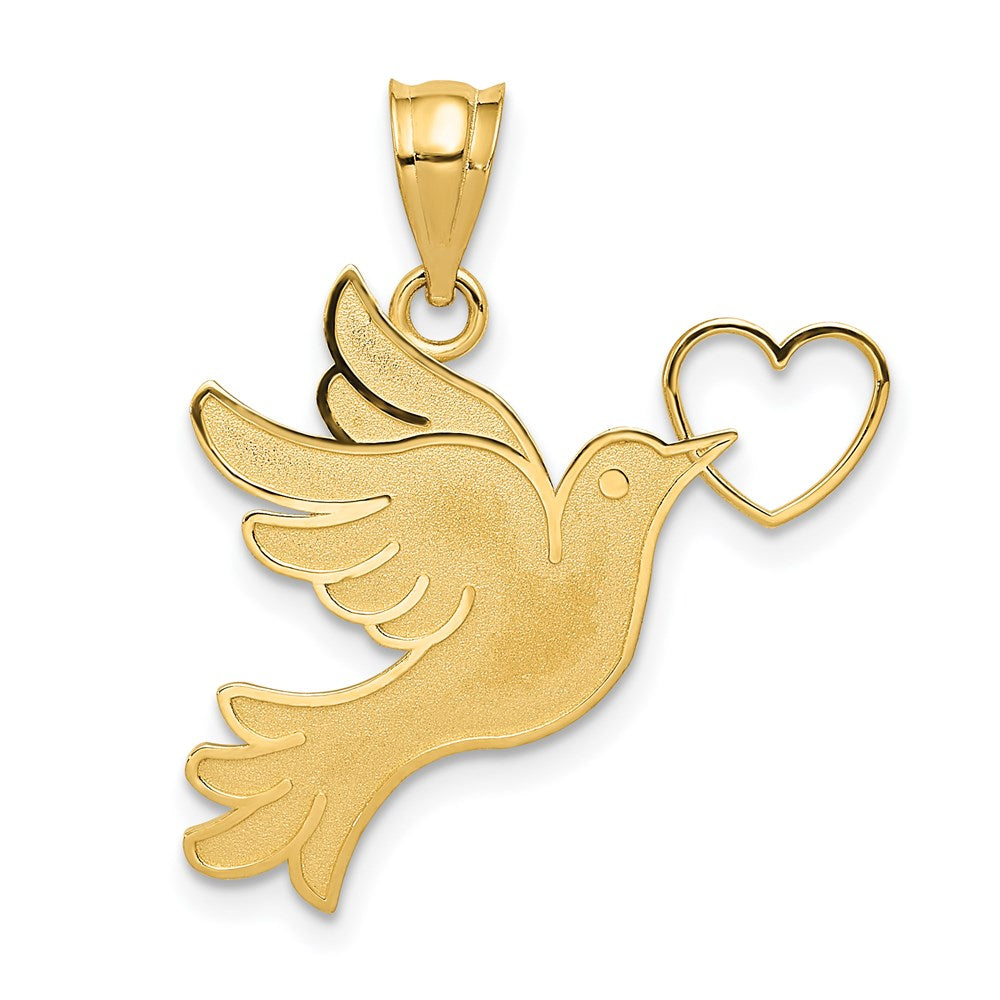 14K Gelbgold Taube mit Herz Anhänger
