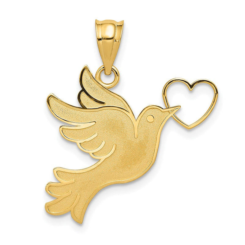 14K Gelbgold Taube mit Herz Anhänger