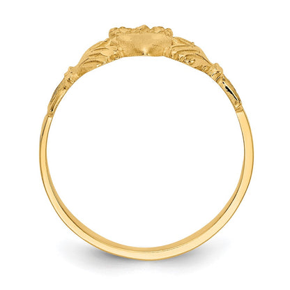 14K Gelbgold Ring mit Satinfinish und diamantgeschliffenem Claddagh-Design