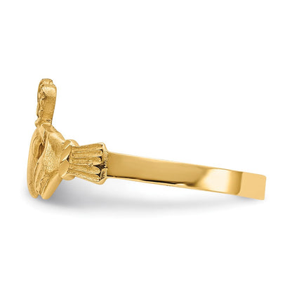 14K Gelbgold Ring mit Satinfinish und diamantgeschliffenem Claddagh-Design