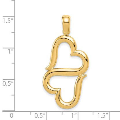 14K Gelbgold Polierter Verbundener Doppelherz-Anhänger