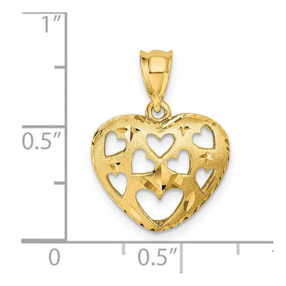 14K Gelbgold Charm mit ausgeschnittenen Herzen auf Herz