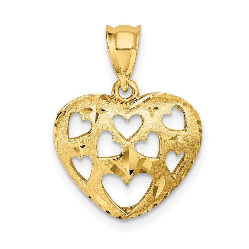 14K Gelbgold Charm mit ausgeschnittenen Herzen auf Herz