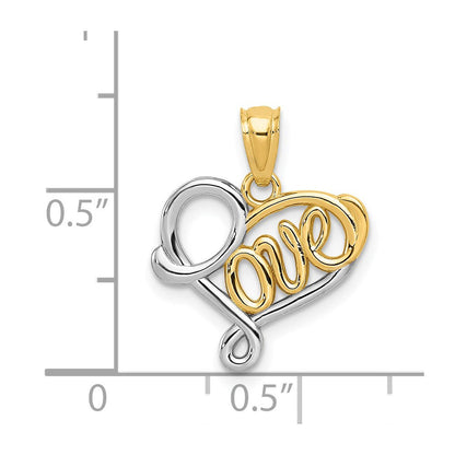 14K Gelb & Rhodium und Liebe Anhänger