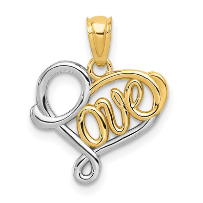 14K Gelb & Rhodium und Liebe Anhänger