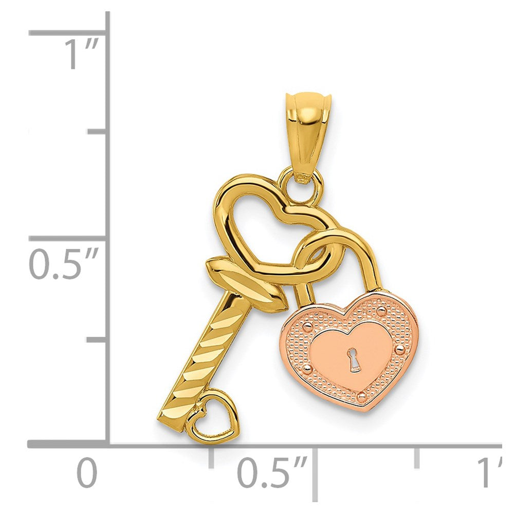 14K Bicolor Herz Schloss und Key Anhänger