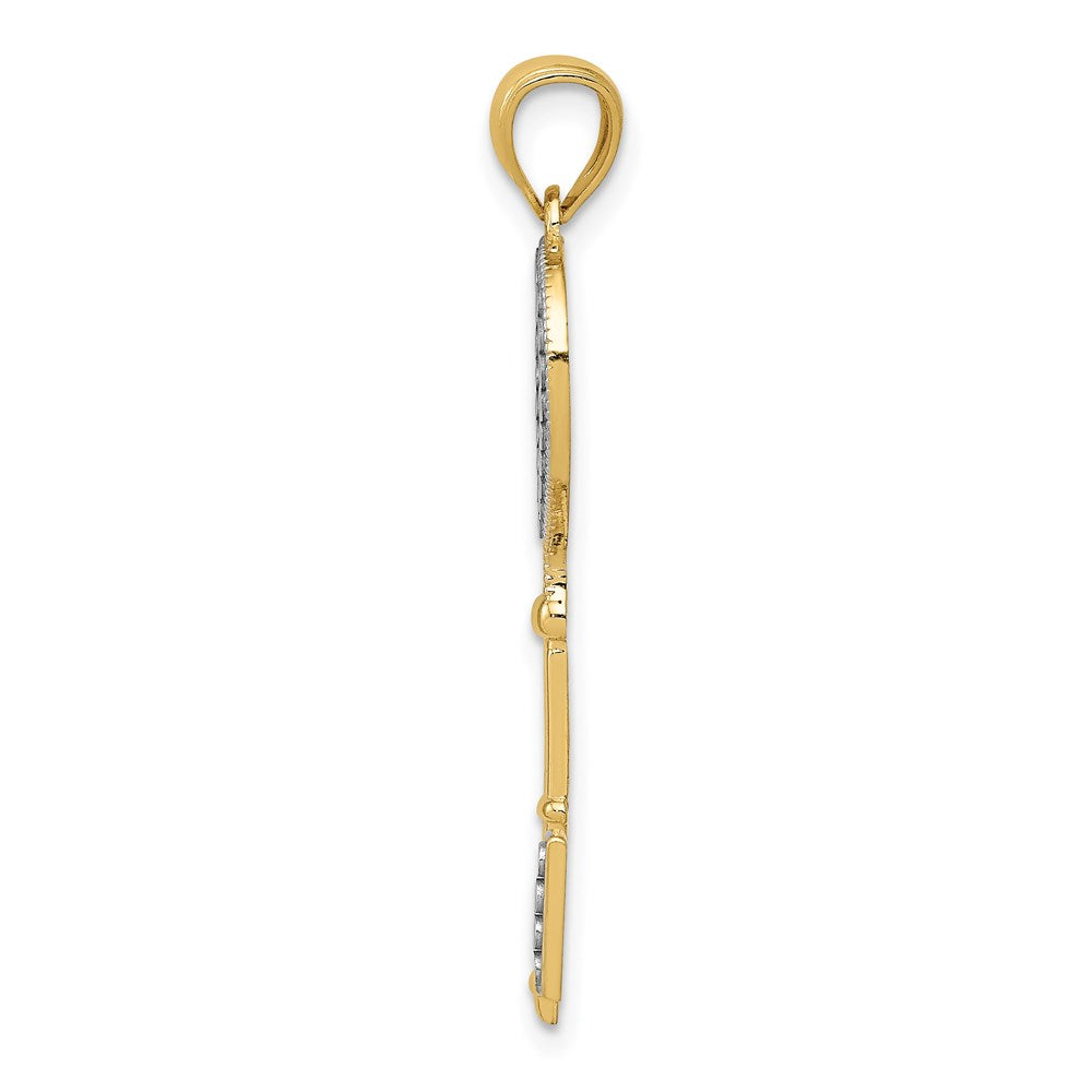 14K Gelb & Rhodium mit Weiß Poliert Herz Key Charm