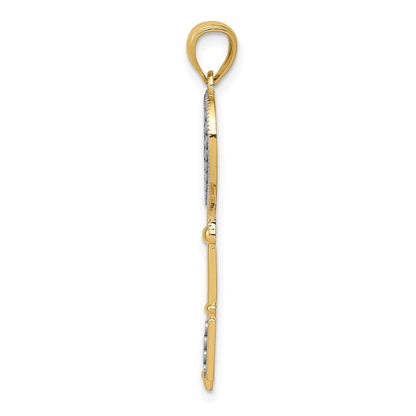 14K Gelb & Rhodium mit Weiß Poliert Herz Key Charm