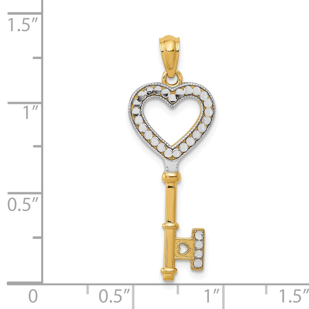 14K Gelb & Rhodium mit Weiß Poliert Herz Key Charm