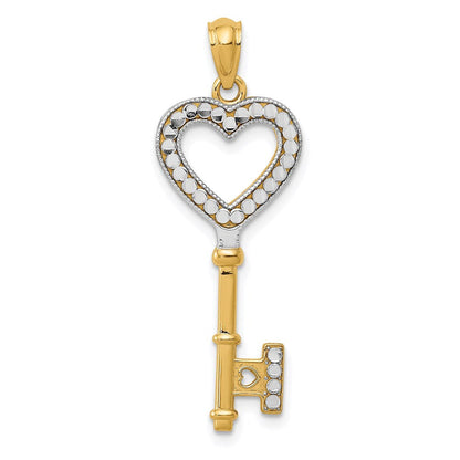 14K Gelb & Rhodium mit Weiß Poliert Herz Key Charm