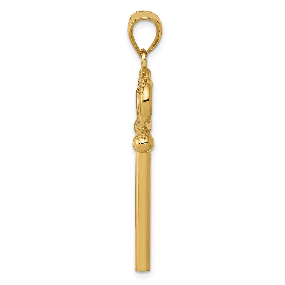 14K Gelbgold Polierter 3-D Schlüssel „KEY TO MY HEART" Charm