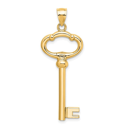 14K Gelbgold Polierter 3-D Schlüssel „KEY TO MY HEART" Charm