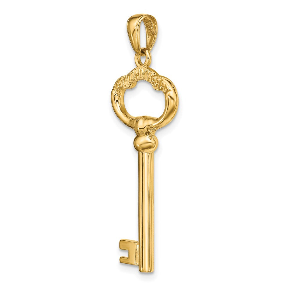 14K Gelbgold Polierter 3-D Schlüssel „KEY TO MY HEART" Charm