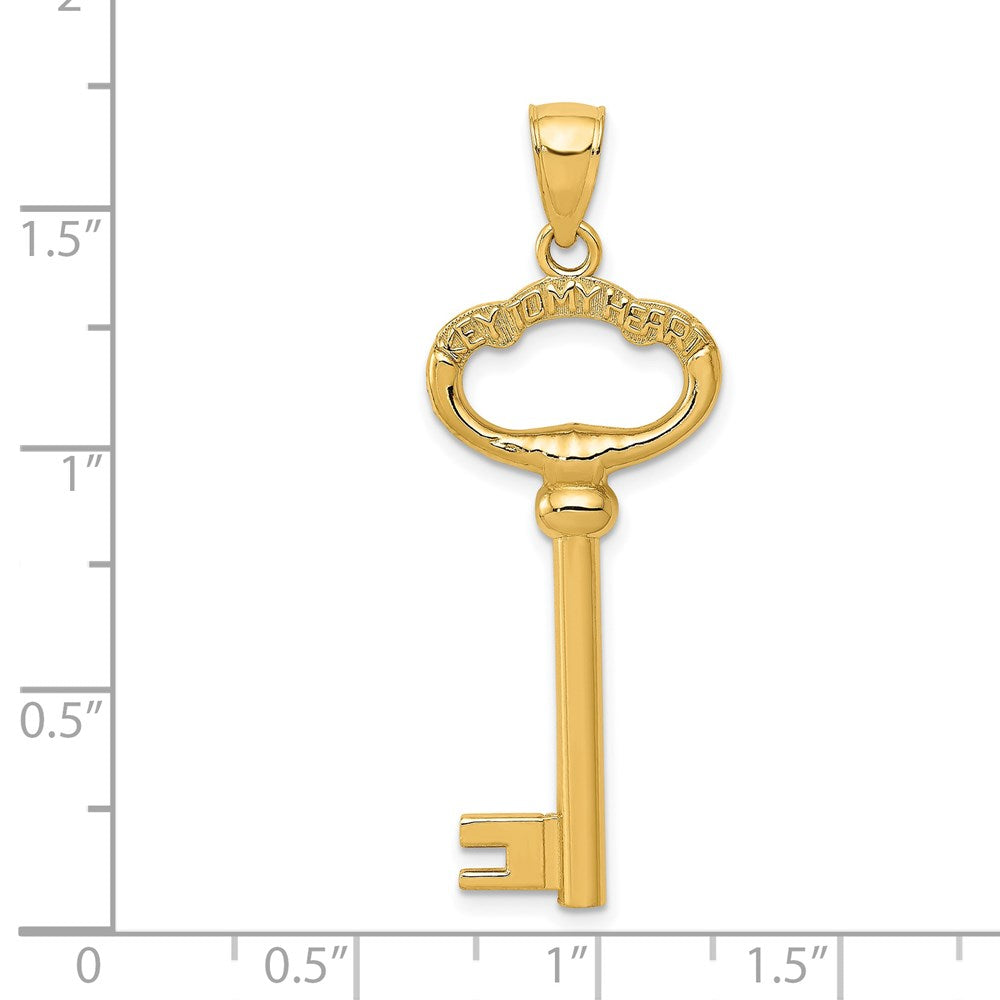 14K Gelbgold Polierter 3-D Schlüssel „KEY TO MY HEART" Charm