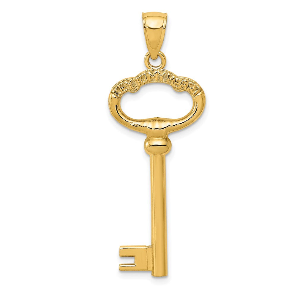 14K Gelbgold Polierter 3-D Schlüssel „KEY TO MY HEART" Charm