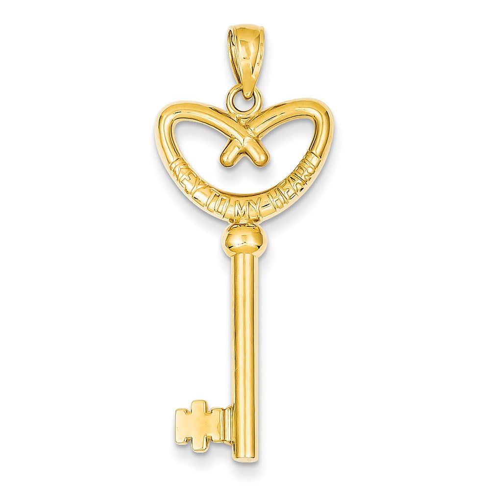 14K Gelbgold Brezel-Herz-Schlüssel mit „Schlüssel zu meinem Herzen"-Anhänger