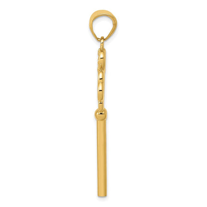 14K Gelbgold polierter 3D-Herzen "KEY TO MY HEART" Schlüssel-Charm