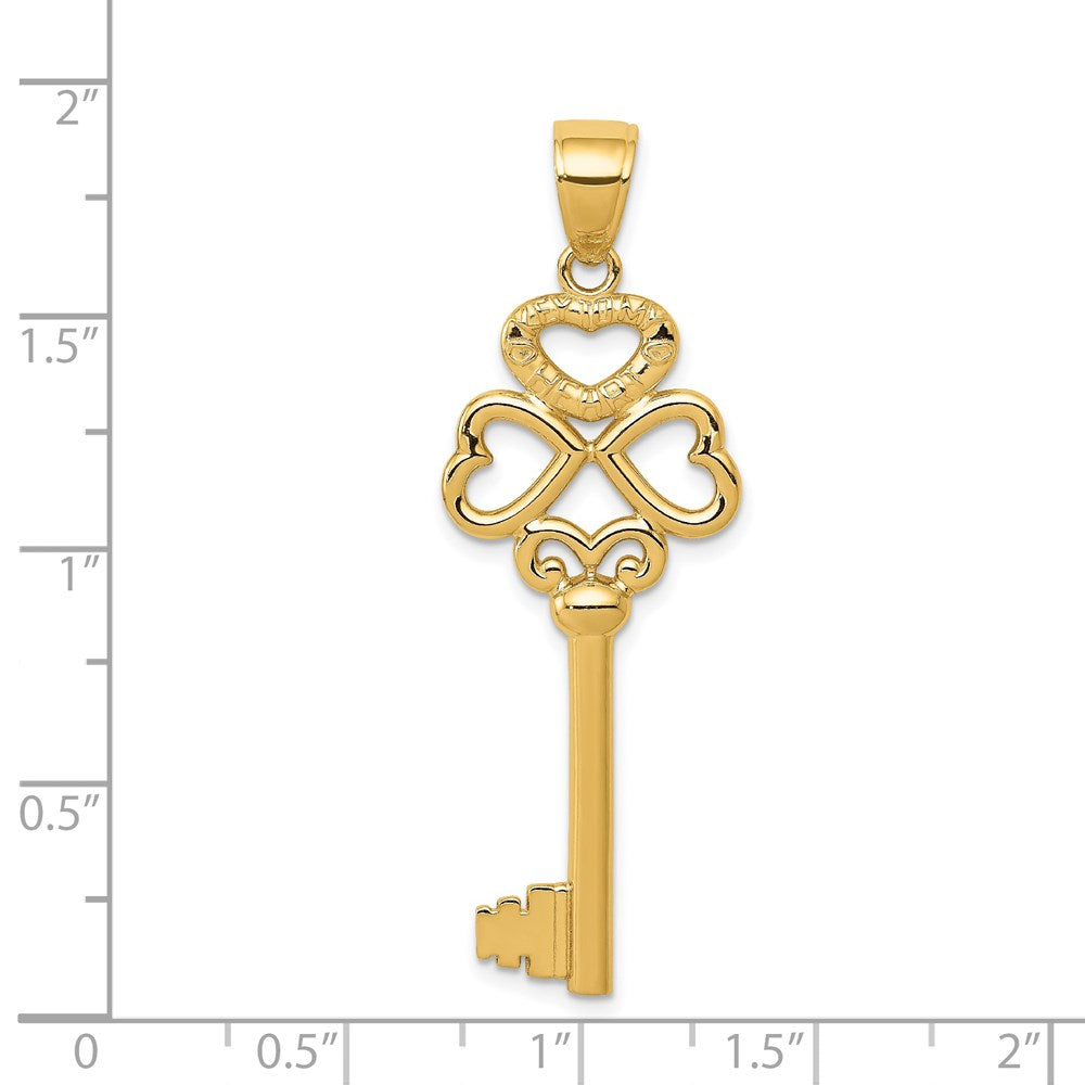 14K Gelbgold polierter 3D-Herzen "KEY TO MY HEART" Schlüssel-Charm