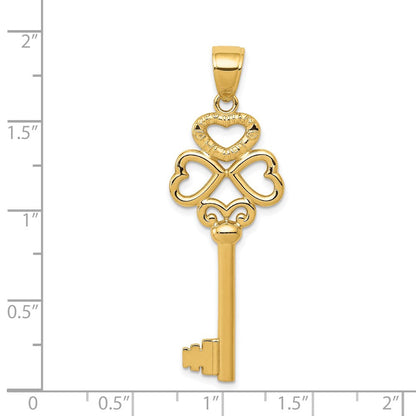 14K Gelbgold polierter 3D-Herzen "KEY TO MY HEART" Schlüssel-Charm