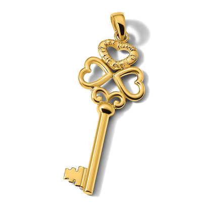 14K Gelbgold polierter 3D-Herzen "KEY TO MY HEART" Schlüssel-Charm