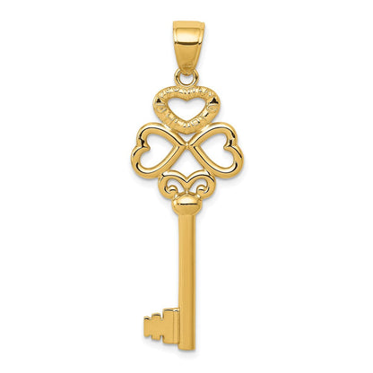 14K Gelbgold polierter 3D-Herzen "KEY TO MY HEART" Schlüssel-Charm