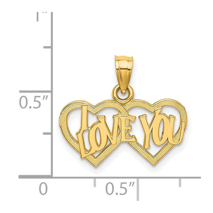 14K Gelbgold I Liebe You Doppelt Herz Charm