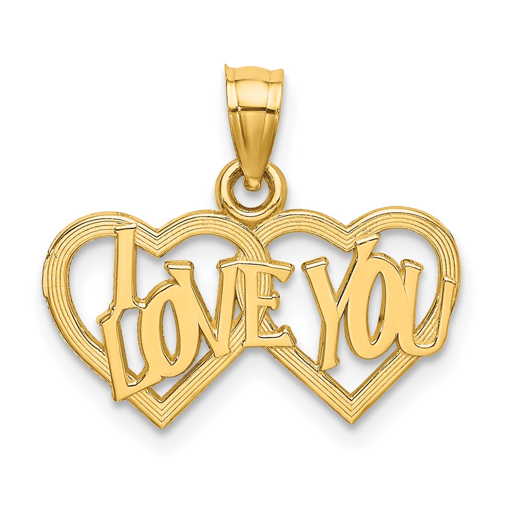 14K Gelbgold I Liebe You Doppelt Herz Charm