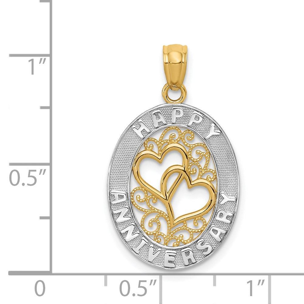 14K Gelb & Rhodium und Weiß Happy Jahrestag Herzen Anhänger